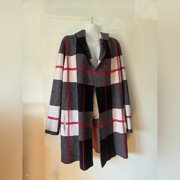 Frank Lyman Design Black and Red Plaid Cardigan - Picture 2 of 5